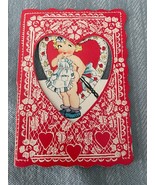 Mini Valentines Day Card Early 1900&#39;s Children Little Girl Cleaning Vint... - £4.47 GBP