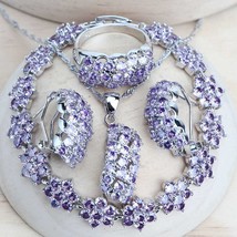 Silver 925 Women Bridal Jewelry Sets Purple Zirconia Fine Costume Jewellery Wedd - £20.39 GBP