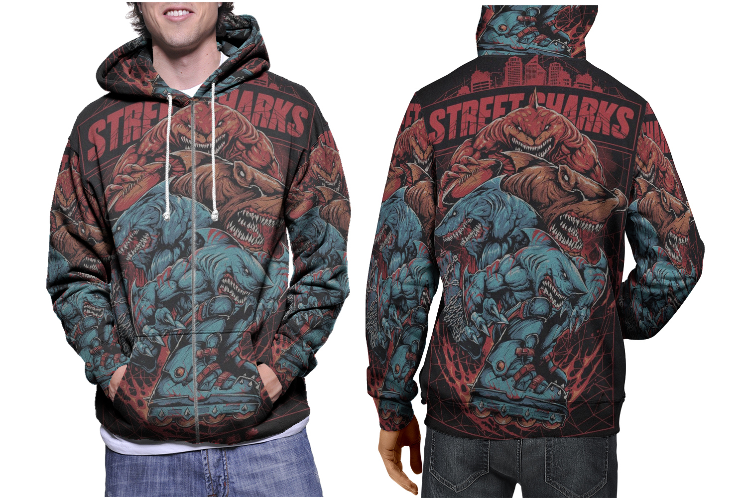 Street Sharks 002  Vibrant Fullprint Hoodies Unleash Your Style - $37.99+