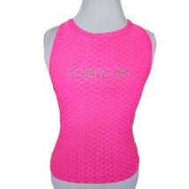 Bebe Womens Size Medium Neon Pink Rhinestone Tank Top Fitted Textured - £14.83 GBP