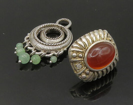 JUDITH RIPKA 925 Silver  - Vintage Jade &amp; Carnelian Lot Single Earrings- EG11325 - £64.10 GBP