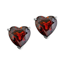 3 Ct Heart Simulated Garnet 14K White Gold Plated Silver Solitaire Stud Earrings - £29.31 GBP