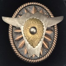 Steer Southwestern Pin Brooch Vintage Multi Tone Metal Texas - $12.95