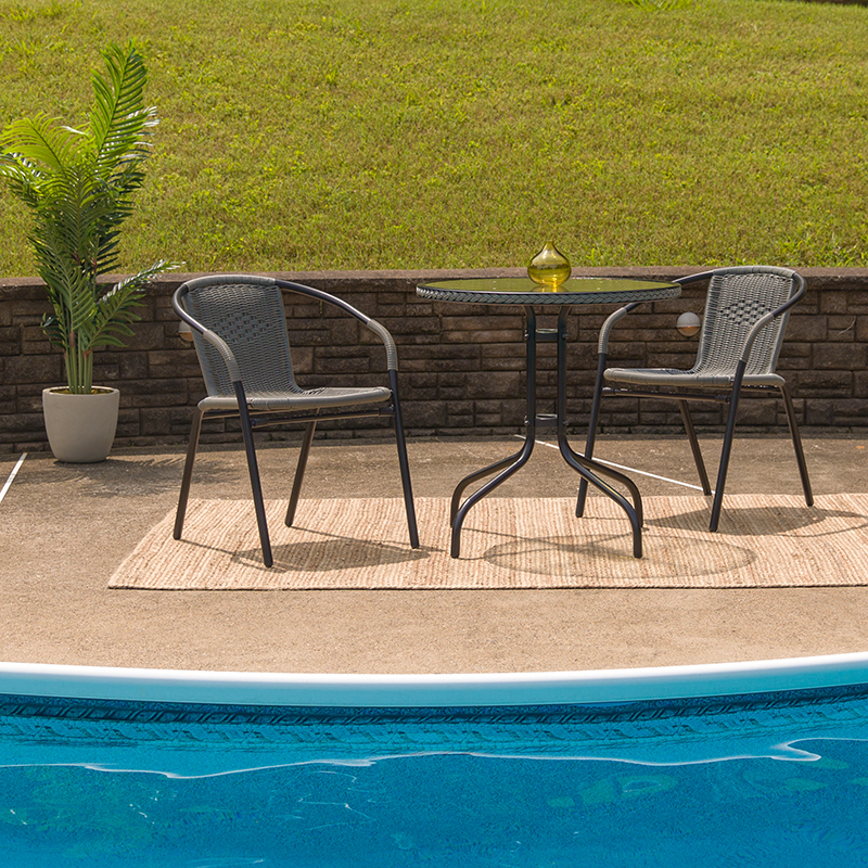 28RD Gray Table Set w/Rattan TLH-087RD-037GY2-GG