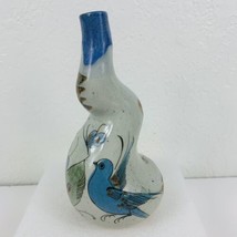 Ken Edwards Pottery Bud Vase Decanter Flask Blue Bird El Palomar Mexico Folk Art - £38.91 GBP