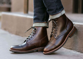 Handmade Men&#39;s Real Leather Patina Shaded Ankle Boots All Size New - $216.97 CAD+