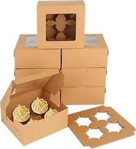 100 PCS Cupcake Boxes 4 Hole 6 x 6 x 3 Inch Bakery Box with Window Kraft Paper C - £55.72 GBP