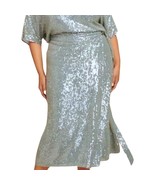 Sally LaPointe Blue Steel Sequin Viscose Belted Wrap Midi Skirt size 18 ... - $275.00