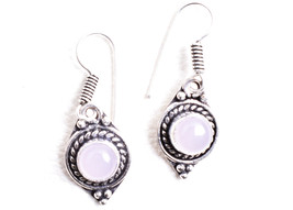 Rhodium Polished Round Rose Quartz Handcrafted January Birthstone Earrings Gift - £25.30 GBP