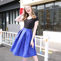 Royal Blue A-line Taffeta Midi Skirt Outfit Women Custom Size Pleated Skirt image 2