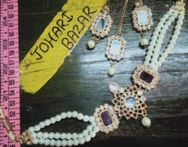 Indian Joharibazar GoldPlated Kundan Mirror Necklace Ethnic Earring Jewelry SetA - £15.35 GBP