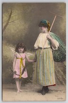 RPPC Woman With Child Angel Hand Painted Colored Real Photo Postcard X29 - $9.95