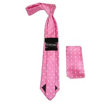 Men's Stacy Adams Tie and Hankie Set Woven Silky Satin #SAT119 Pink Polka Dot image 2