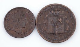 1878-1905 Spain Coin Lot (2pcs) 2 &amp; 5 Centimos (VF-Unc) - $67.57