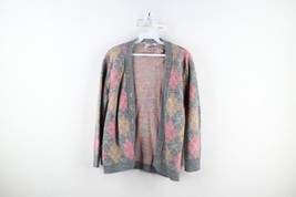 Vintage 70s Streetwear Womens Medium Pastel Argyle Knit Cardigan Sweater... - $33.62