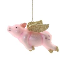 FLYING PIG CHRISTMAS TREE ORNAMENT 4&quot; Glass Cute When Pigs Fly Farm Anim... - £15.64 GBP