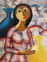 2000 Signed Pedro Ciprian - Mona Lisa - Abstract Cubist Caribbean Art Painting D - £629.07 GBP