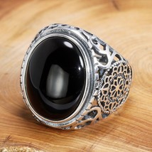Real Solid 925 Sterling Silver Black Ring Men Vintage Hollow Flowers Rings Open  - £43.81 GBP
