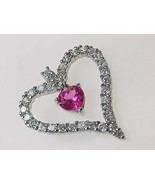 Vintage PINK and WHITE Cubic Zirconia HEART Pendant in Sterling Silver - £29.85 GBP