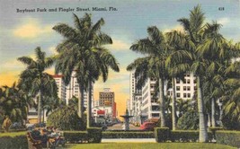 Bayfront Park Flagler Street Miami Florida linen postcard - £3.85 GBP