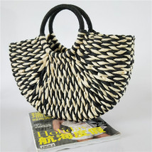 New Women round bucket semicircle straw bag handmade net color woven basket ratt - £37.00 GBP