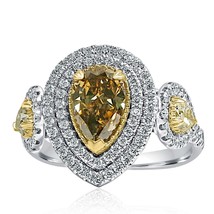 Art Deco Design 2.32 CT Pear Yellowish Brown Diamond Ring 14k White Gold - $3,958.98