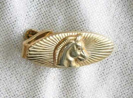 Elegant Ancient Style Horse Head Gold-tone Tie Clasp 1960s vintage 1&quot; - £9.67 GBP