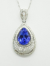 5.33ct tw Natural Tanzanite &amp; Earth Mined Diamond Pendant 14k WG w/AIG Report - £4,332.99 GBP