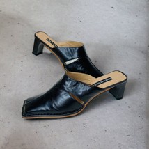 Henry Ferrera Collection Women’s Black Leather Square Toe Heel Mules Size 7 - £26.05 GBP