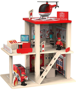 Wooden Fire Station Playset, Multicolor 3-Level Pretend Play Dollhouse w... - $52.87