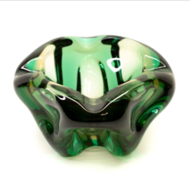 MCM Vintage Art Glass Green Cigar Ashtray Candy Dish Bowl Thick Heavy 6&quot; diam - £39.49 GBP