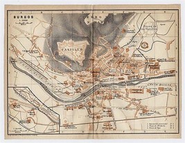 1913 Original Antique City Map Of Burgos / Castile / Spain - $26.01