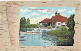 Milwaukee Wi~Boat House At Washington PARK~1909 Peeled Birchbark Border Postcard - £4.72 GBP