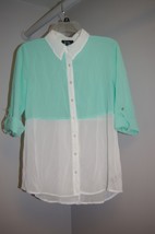 by x by Roll-up Sleeve Blouse Top Shirt White and Aqua Size M Byxby - $18.00