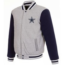 NFL Dallas Cowboys Reversible Full Snap Fleece Jacket JH Design 2 Front Logos - £95.89 GBP