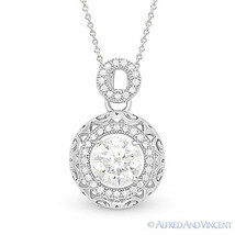Round Cut Micro-Pave CZ Crystal Halo Pendant .925 Sterling Silver Chain Necklace - £43.27 GBP+