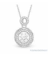 Round Cut Micro-Pave CZ Crystal Halo Pendant .925 Sterling Silver Chain ... - £47.57 GBP+