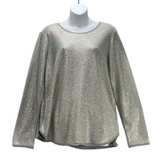 STYLE &amp; CO Women’s Top Cotton Blend Sweatshirt Metallic Gray Long Sleeve... - £9.14 GBP