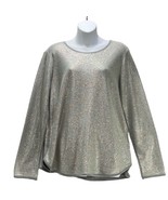 STYLE &amp; CO Women’s Top Cotton Blend Sweatshirt Metallic Gray Long Sleeve... - £9.17 GBP