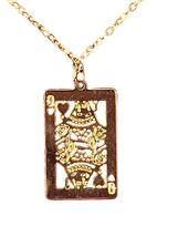Vintage Queen of Hearts Playing Card Pendant Necklace Gold Tone Cutout 1... - $25.20