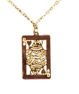 Vintage Queen of Hearts Playing Card Pendant Necklace Gold Tone Cutout 1... - $25.20