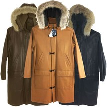 Sean John Men Lamb Skin Leather Long Coat  With Hood and Fur - £549.99 GBP