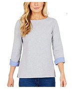 Nautica Women&#39;s 3/4 Cuffed Sleeve Chambray Casual Top, GREY, Sz XXL - $13.02 CAD