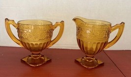 Daisy Amber Footed Sugar Creamer By Indiana Glass MCM Vtg Retired - €24,52 EUR