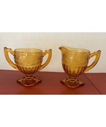 Daisy Amber Footed Sugar Creamer By Indiana Glass MCM Vtg Retired - $527.09 MXN
