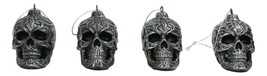 Set of 4 Day Of The Dead Faux Gunmetal Silver Tribal Tattoo Skull Tree Ornaments - £21.57 GBP