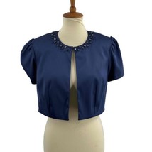 Cachet Navy Blue Satin Beaded Collar Bolero Jacket Short Sleeve Womens S... - £21.02 GBP