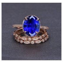 2 carat Blue Sapphire &amp; Diamond Halo Bridal Set 14k Rose Gold Over - £91.10 GBP