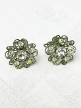 Pair Of Vintage Filigree Rhinestone Screwback Earrings Silvertone Huggie... - $66.62 MXN