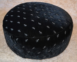 Belle Notte Linens Silk Velvet Embroidered Pouf Cushion Dark Charcoal Grey - £273.19 GBP